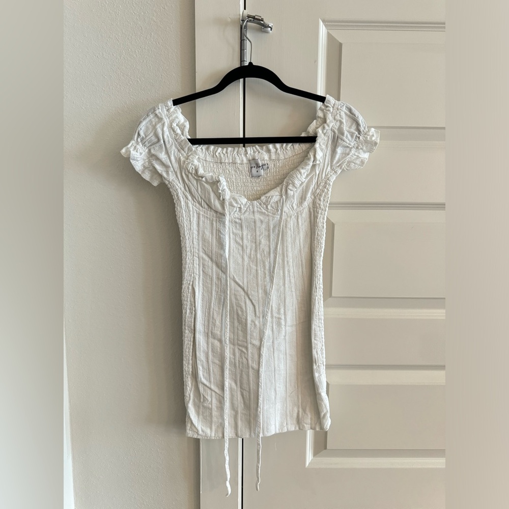 Polly White Ribbed Off the Shoulder Dress